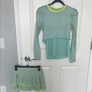 Lucky in Love Mint Green Long Sleeve Shirt and Skirt Set